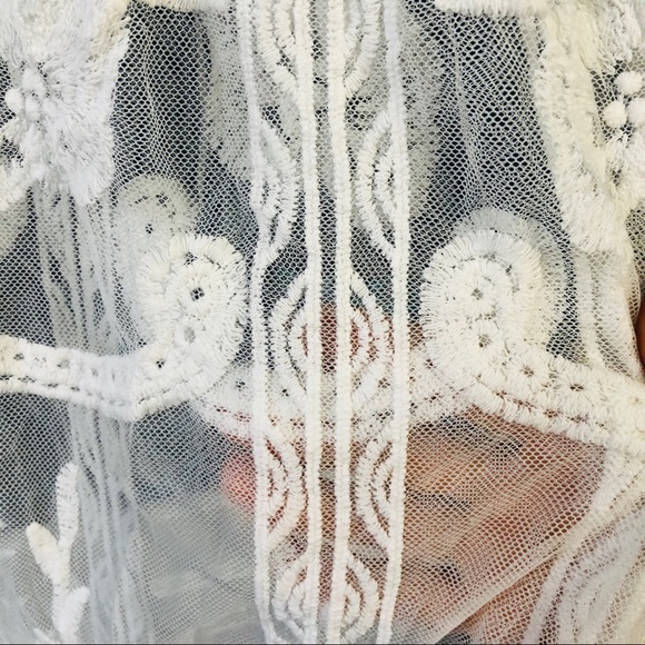 White Lace Boho Coverup Kimono Cardigan - Picture 8 of 8
